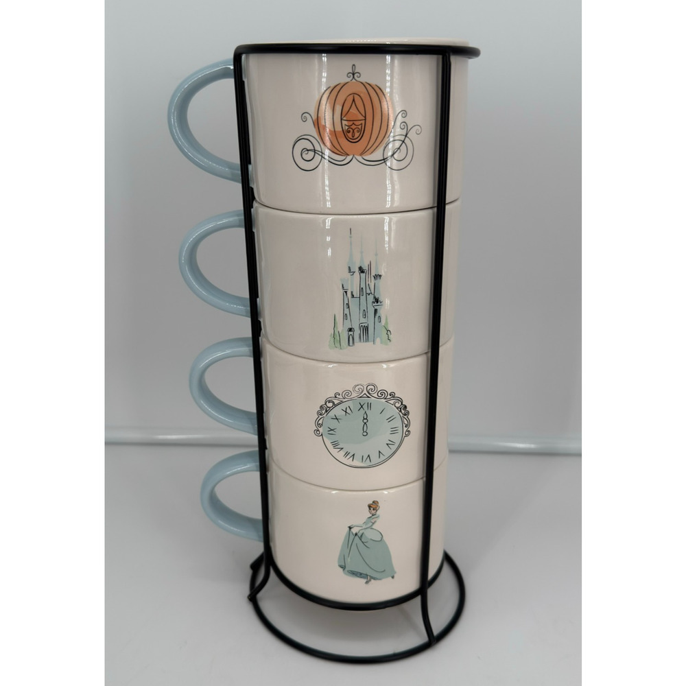 Disney Rae Dunn Cinderella Stackable Mugs Cups Rack Bippidi Boppidi Boo Set of 4 - Picture 2 of 14